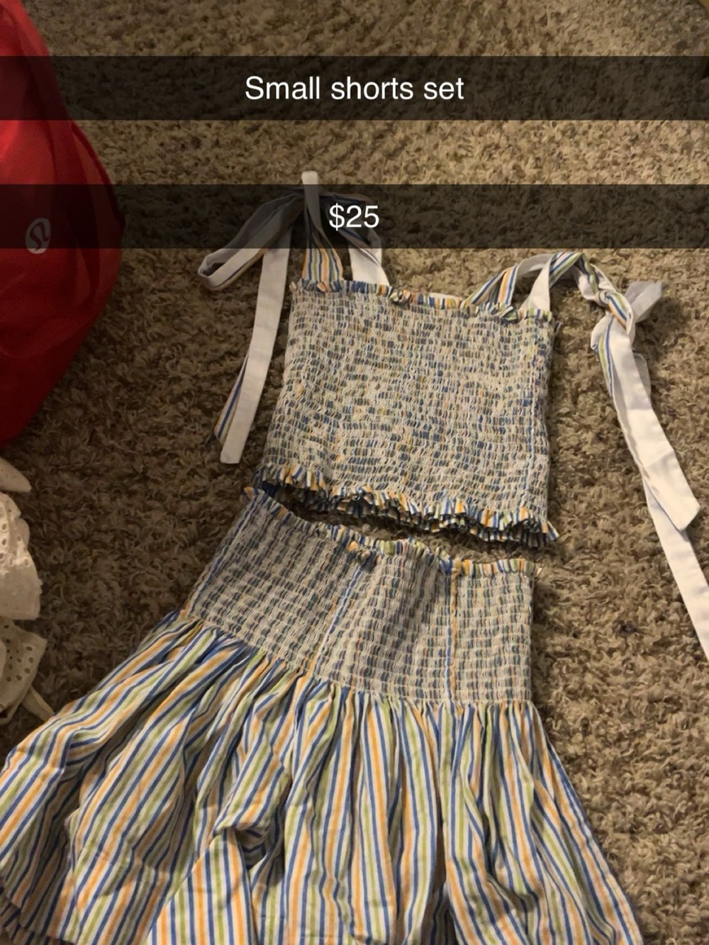 Smocked Two-Piece Stripe Shorts Set in Blue & Yellow